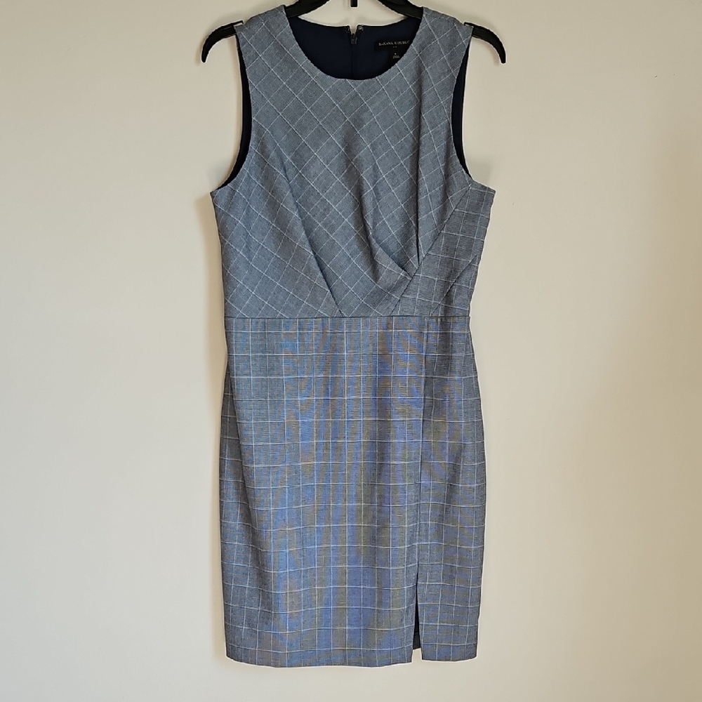 Banana Republic Factory Dress SZ 8 Blue Plaid Lined Sleeveless Career Preppy